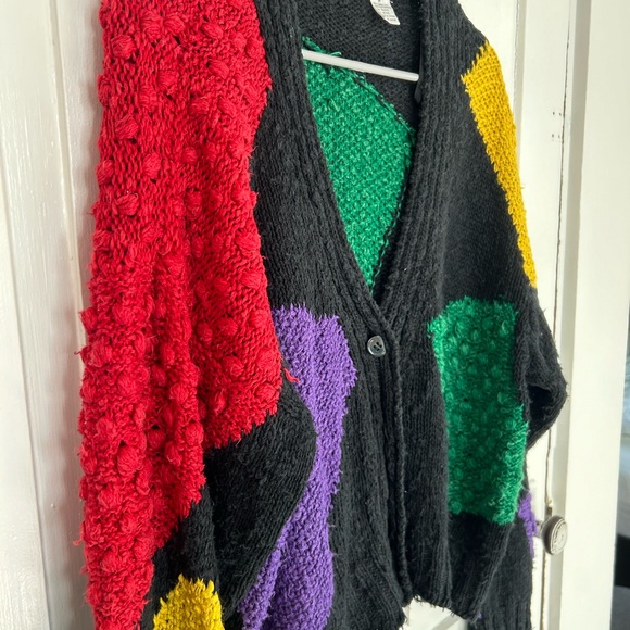 VintageLiz Black Knit Cardigan with Red, Green, Purple & Yellow Panels - Picture 6 of 8